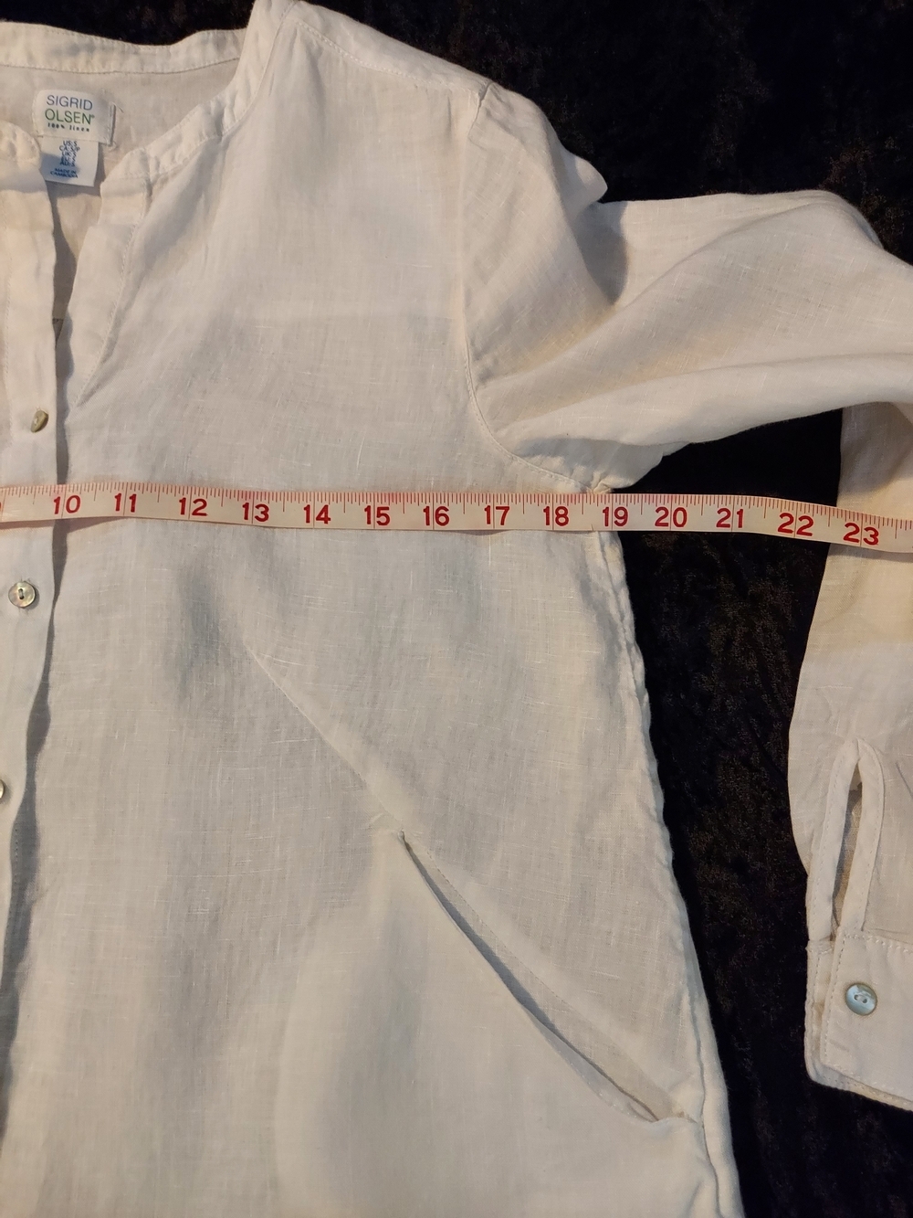 Sigrid Olsen White Linen Roll Tab Sleeve Button-Down Shirt - Picture 5 of 9